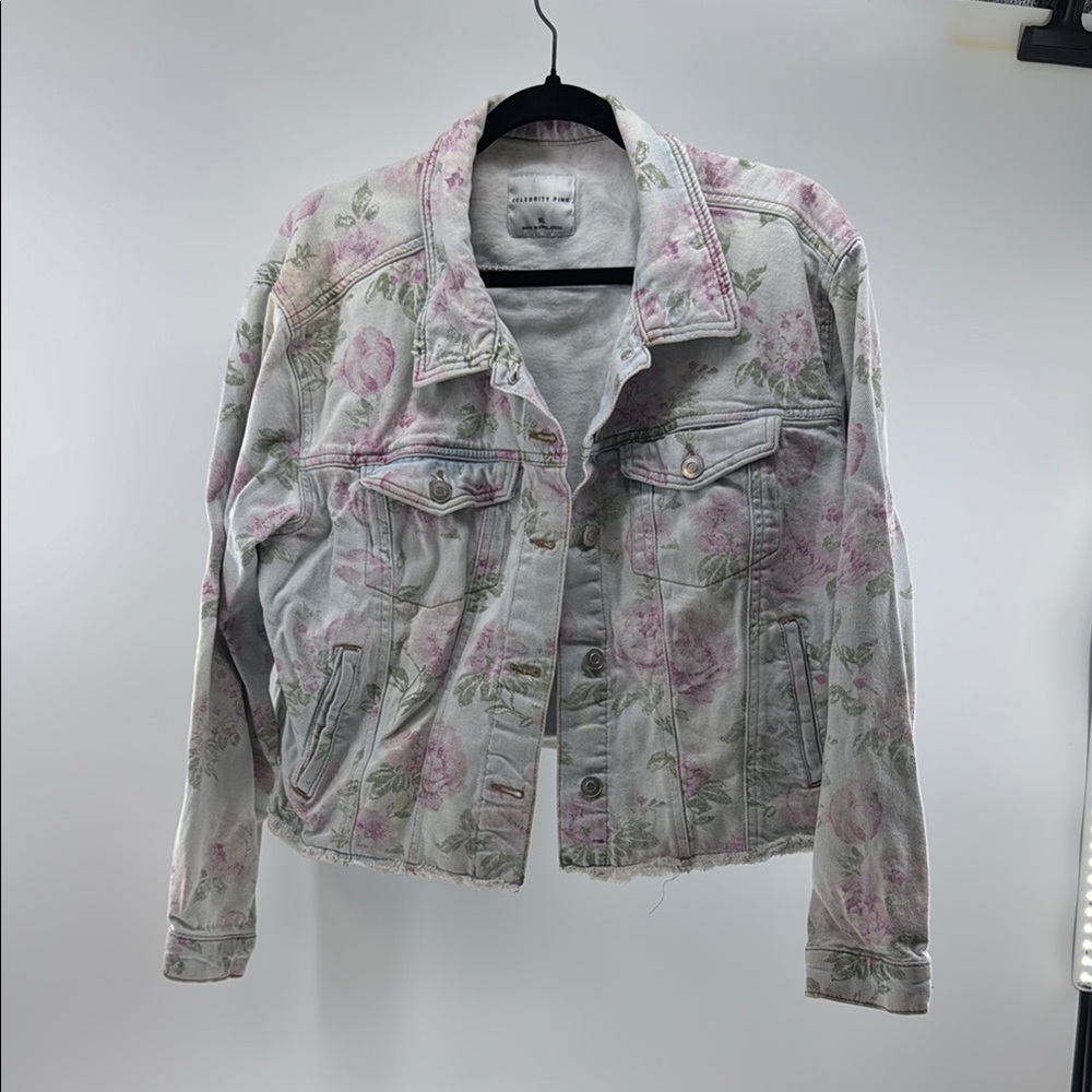 Celebrity Pink Floral Jean Jacket - Pink and Gray